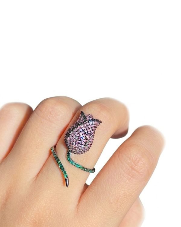 Anillo Tulipán Brillos Rosa - Imagen 2